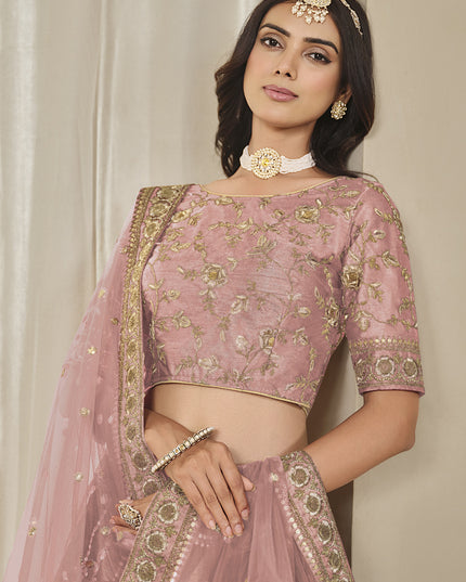 Adorable Coral Pink Art Silk Heavy Embroidered Lehenga Choli Set