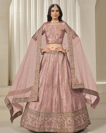 Adorable Coral Pink Art Silk Heavy Embroidered Lehenga Choli Set