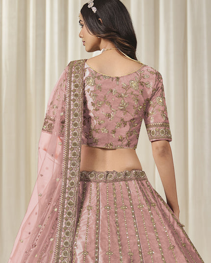Adorable Coral Pink Art Silk Heavy Embroidered Lehenga Choli Set