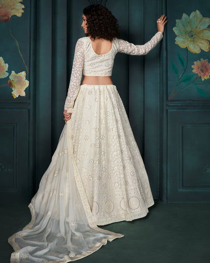 Off White Georgette Embroidered Designer Lehenga Choli Set
