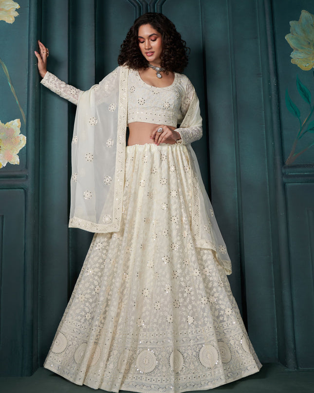 Off White Georgette Embroidered Designer Lehenga Choli Set