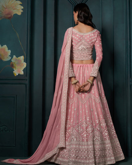 Cherry Pink Georgette Embroidered Designer Lehenga Choli Set