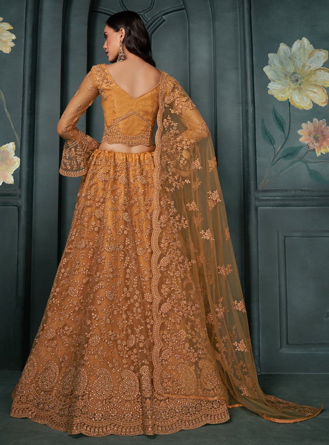 Salmon Orange Silk Embroidered Designer Wedding Lehenga Choli