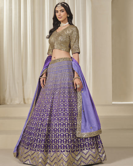 Ravishing Purple Heavy Embroidered Premium Chinnon Silk Lehenga Choli Set