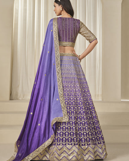 Ravishing Purple Heavy Embroidered Premium Chinnon Silk Lehenga Choli Set