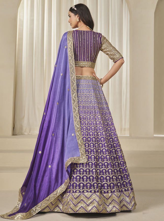 Ravishing Purple Heavy Embroidered Premium Chinnon Silk Lehenga Choli Set