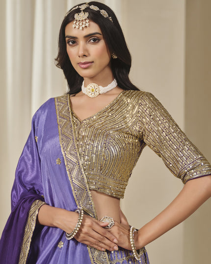 Ravishing Purple Heavy Embroidered Premium Chinnon Silk Lehenga Choli Set