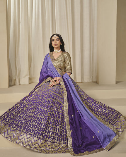Ravishing Purple Heavy Embroidered Premium Chinnon Silk Lehenga Choli Set