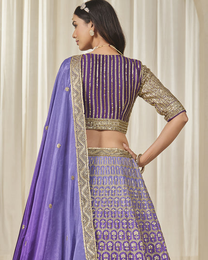 Ravishing Purple Heavy Embroidered Premium Chinnon Silk Lehenga Choli Set