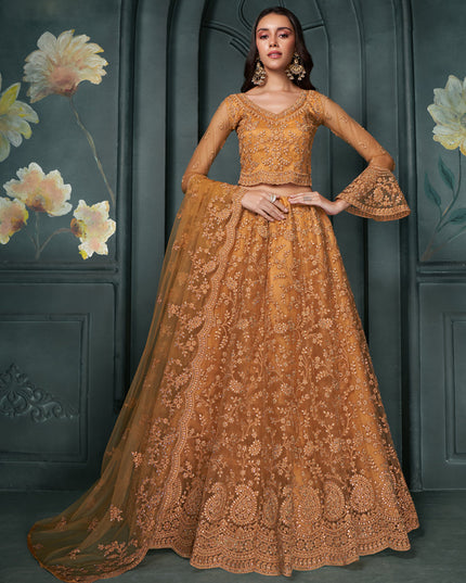 Salmon Orange Silk Embroidered Designer Wedding Lehenga Choli