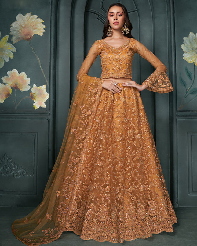Salmon Orange Silk Embroidered Designer Wedding Lehenga Choli