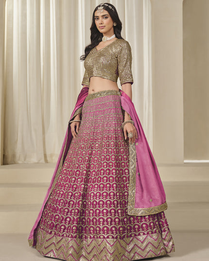 Pretty Rani Pink Heavy Embroidered Premium Chinnon Silk Lehenga Choli Set