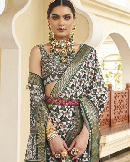 Grey Silk Digital Printed Saree