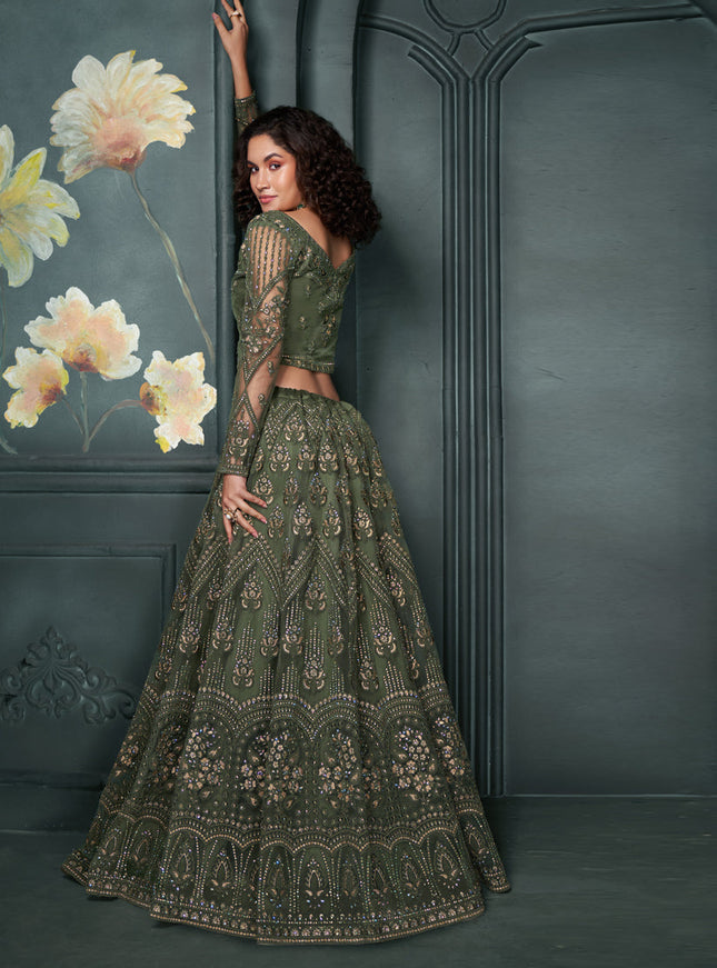 Moss Green Silk Embroidered Designer Wedding Lehenga Choli