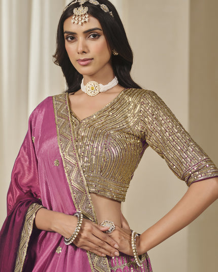 Pretty Rani Pink Heavy Embroidered Premium Chinnon Silk Lehenga Choli Set