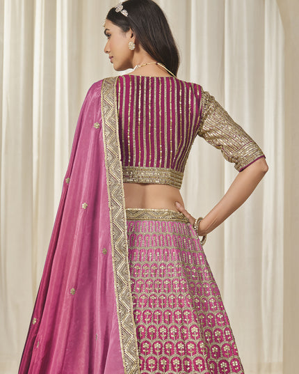 Pretty Rani Pink Heavy Embroidered Premium Chinnon Silk Lehenga Choli Set