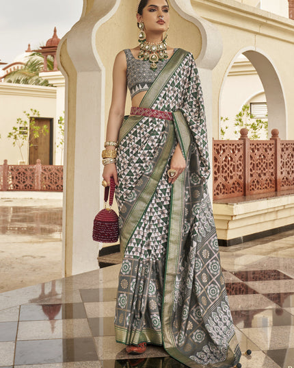 Grey Silk Digital Printed Saree