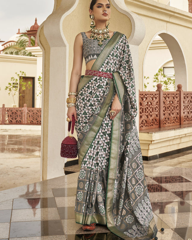 Grey Silk Digital Printed Saree