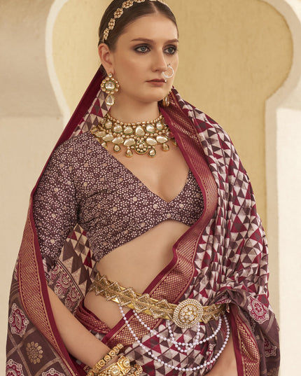 Maroon Silk Digital Printed Saree