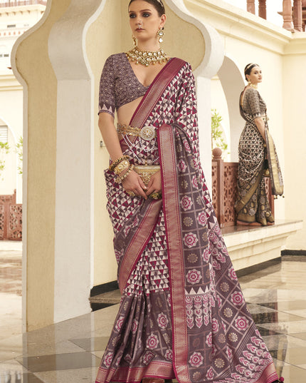 Maroon Silk Digital Printed Saree