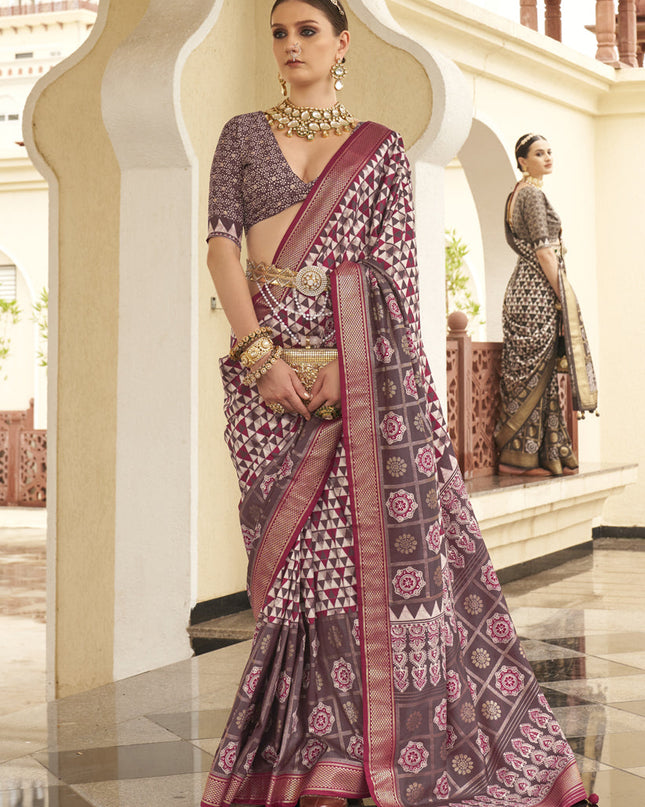 Maroon Silk Digital Printed Saree