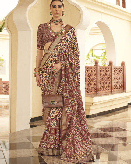 Maroon Silk Digital Printed Saree