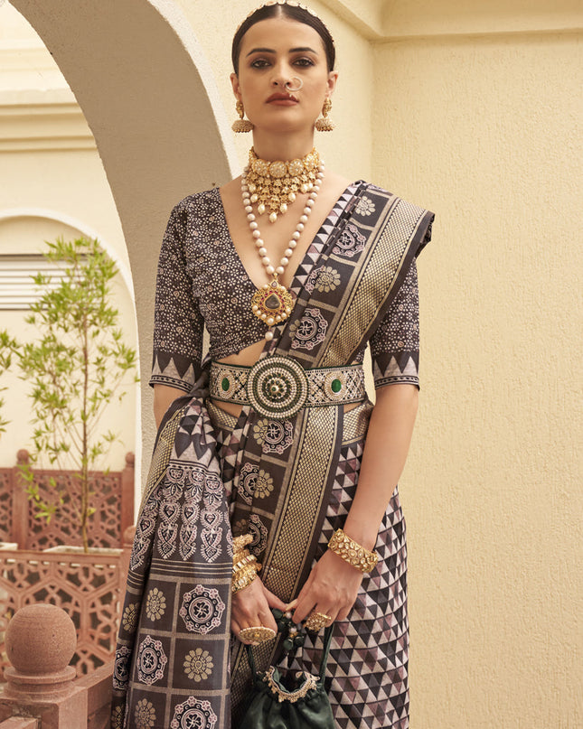 Grey Silk Digital Printed Saree