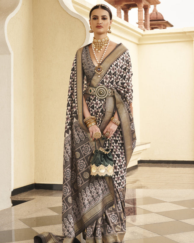 Grey Silk Digital Printed Saree