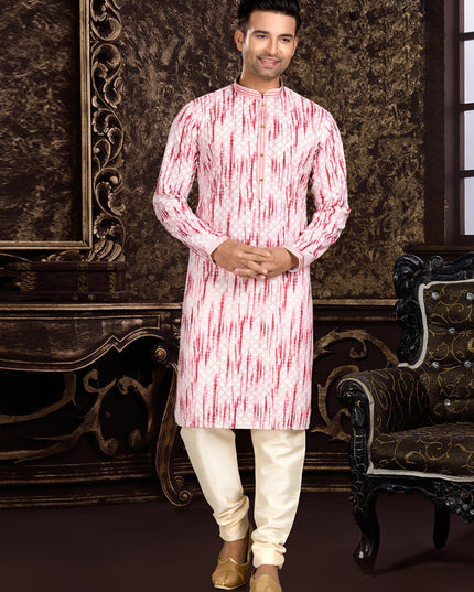 Light Pink Cotton Lukhnowi Work Kurta Pyjama Set