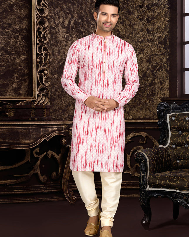 Light Pink Cotton Lukhnowi Work Kurta Pyjama Set