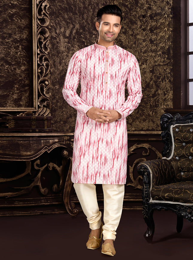 Light Pink Cotton Lukhnowi Work Kurta Pyjama Set