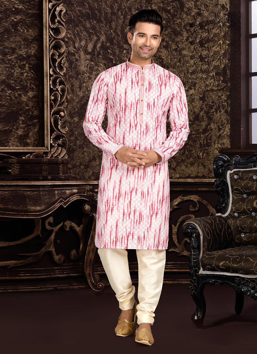 Light Pink Cotton Lukhnowi Work Kurta Pyjama Set