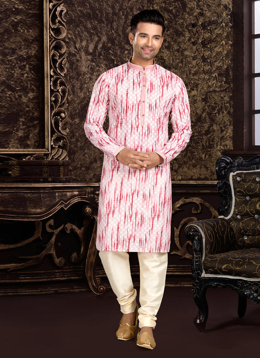 Light Pink Cotton Lukhnowi Work Kurta Pyjama Set