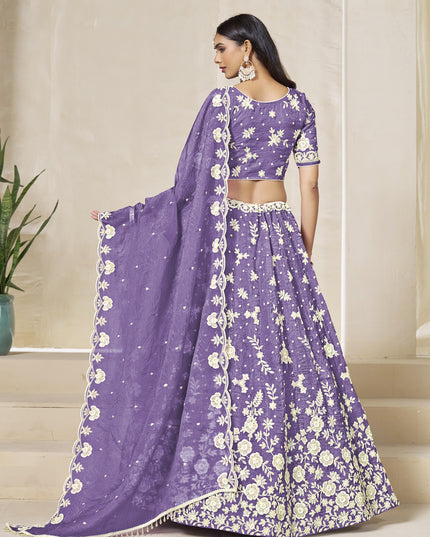 Lovely Lavender Crush Organza Heavy Embroidered Lehenga Choli Set for Wedding