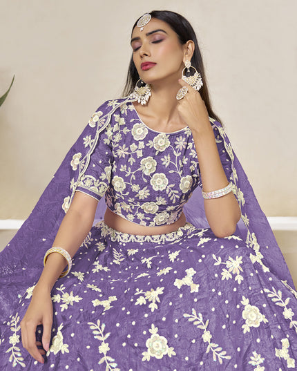 Lovely Lavender Crush Organza Heavy Embroidered Lehenga Choli Set for Wedding