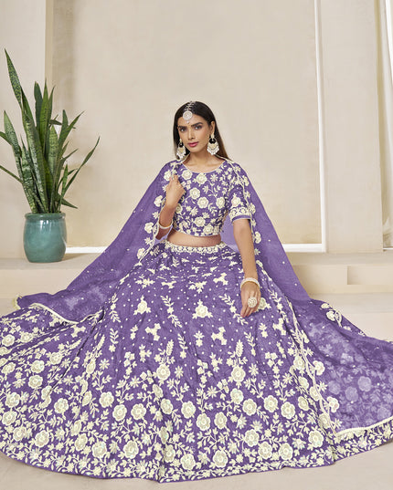 Lovely Lavender Crush Organza Heavy Embroidered Lehenga Choli Set for Wedding