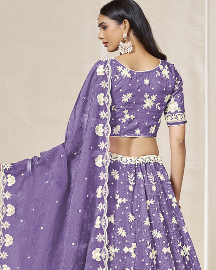 Lovely Lavender Crush Organza Heavy Embroidered Lehenga Choli Set for Wedding