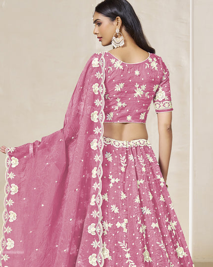 Glamorous Cherry Pink Crush Organza Heavy Embroidered Lehenga Choli Set for Wedding