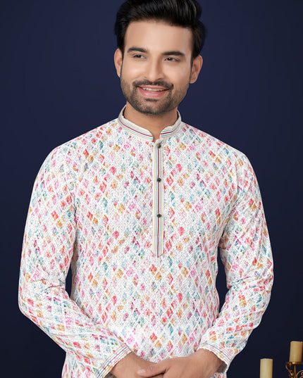 White Cotton Mens Kurta Pajama Set