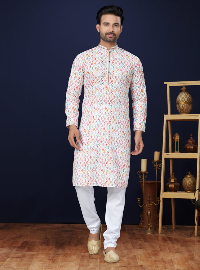 White Cotton Mens Kurta Pajama Set