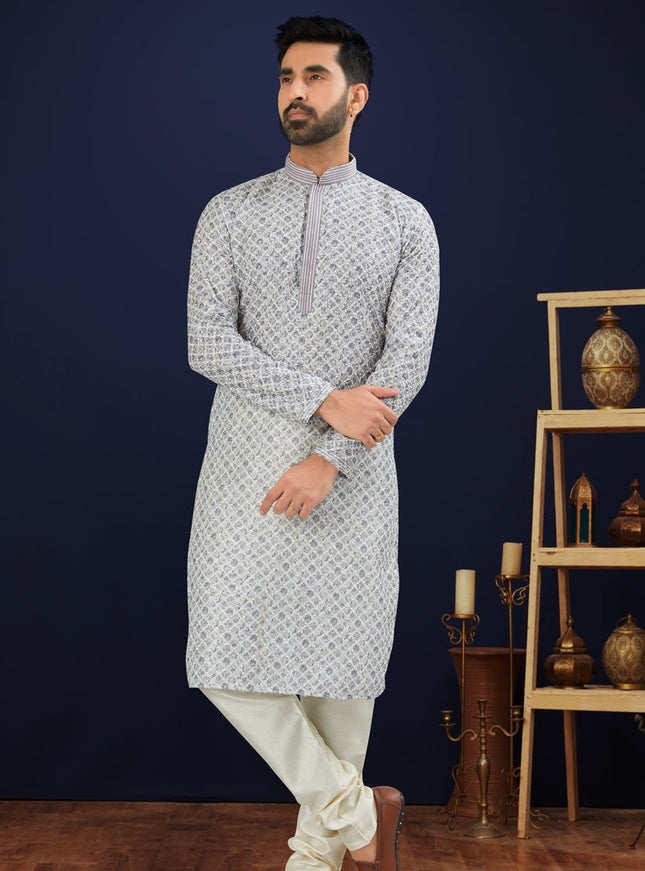 Grey Cotton Mens Kurta Pajama Set