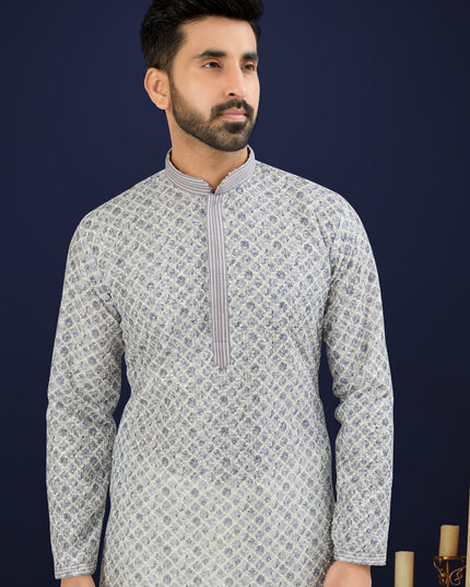 Grey Cotton Mens Kurta Pajama Set