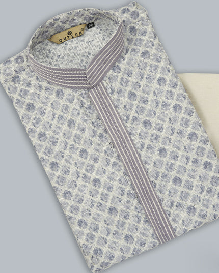 Grey Cotton Mens Kurta Pajama Set