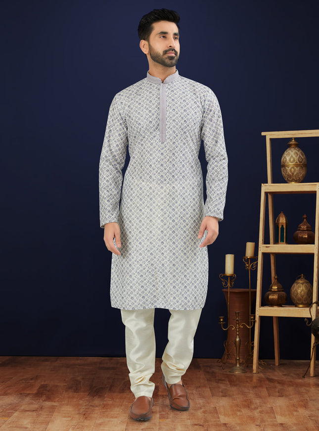 Grey Cotton Mens Kurta Pajama Set