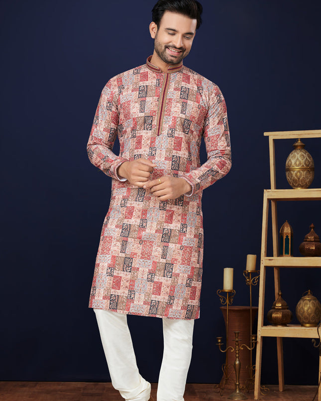 Brown Cotton Mens Kurta Pajama Set