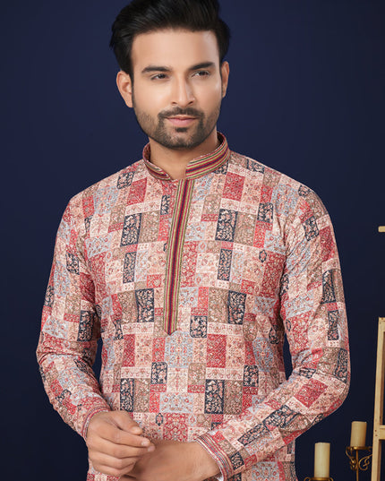 Brown Cotton Mens Kurta Pajama Set