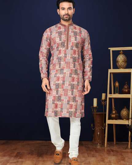 Brown Cotton Mens Kurta Pajama Set