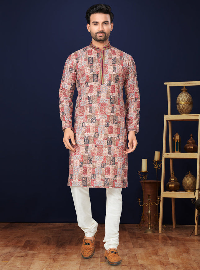 Brown Cotton Mens Kurta Pajama Set