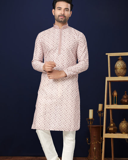 Off White Cotton Mens Kurta Pajama Set