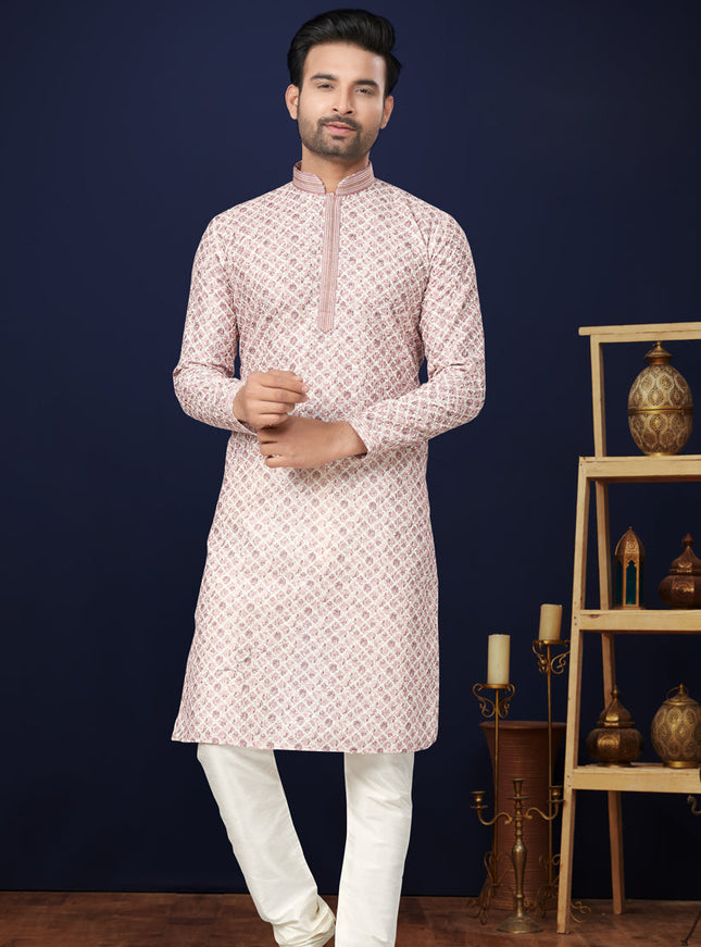 Off White Cotton Mens Kurta Pajama Set